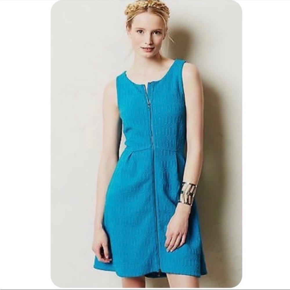 Leifsdottir Anthropologie Tonnelle Blue Textured Knit Fit and Flare Dress